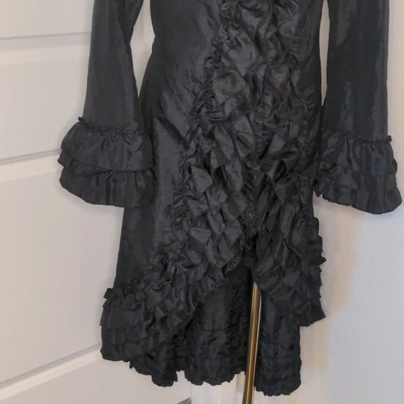 Cordelia Black Ruffle Victorian Duster Jacket Gothic Edwardian Whimsy Goth Sz M - Picture 4 of 12